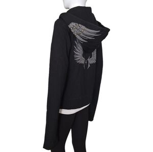 MONARCHY Studded Embellish Detail Signature Wings Graphics Zip Front Hoodie Sz M